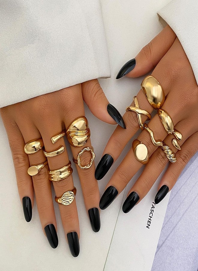 IFKM Gold Chunky Rings Set for Women 14k Gold Plated Thick Dome Stackable Open Rings Trendy Dainty Minimalist Jewelry Gifts (Flatbed wide format, Gold) - Image 3